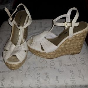 White Woven Wedges